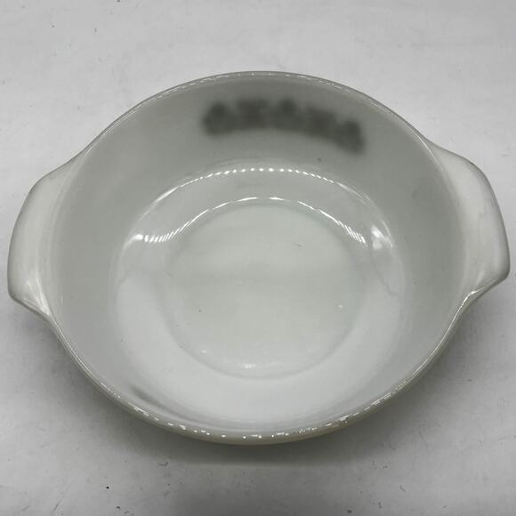 Vtg Anchor Hocking FireKing 9" Dish White Milk Glass Green Meadow Ovenware 1.5qt - Picture 2 of 7